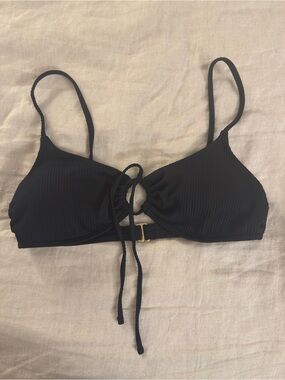 Hollister Ribbed Black Bikini Top with Front Tie
